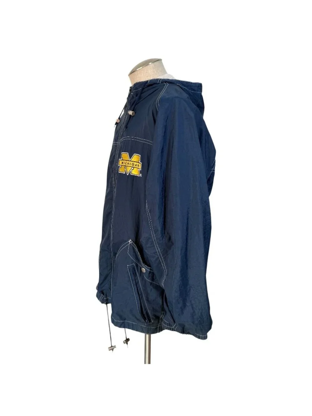 VTG University Of Michigan Blue Jacket Windbreaker M Hood Drawstring Hem Pocket - Picture 5 of 7